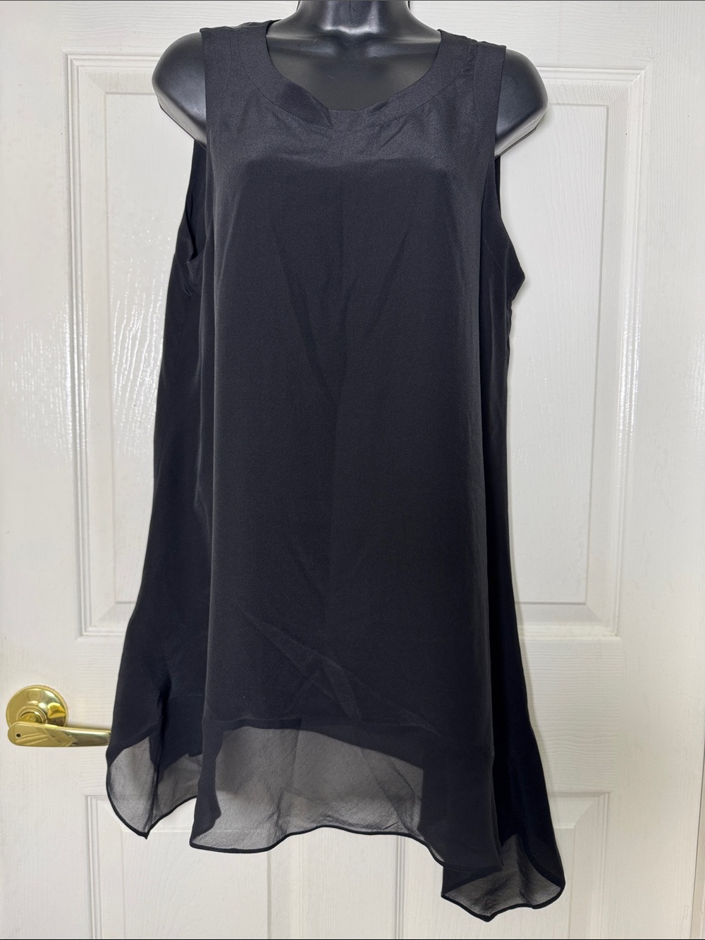 Eileen Fischer Black Silk Asymmetrical Sleeveless Tunic Top Oversized Sz S/P